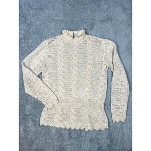 Alberoy vintage crochet sweater mock neck‎ womens S coquette cottagecore